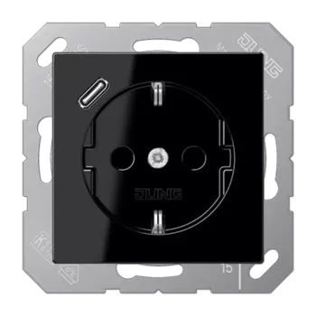 A1520-18CSW Чёрная Розетка SCHUKO® с 1 USB-портом типа С Jung A серия