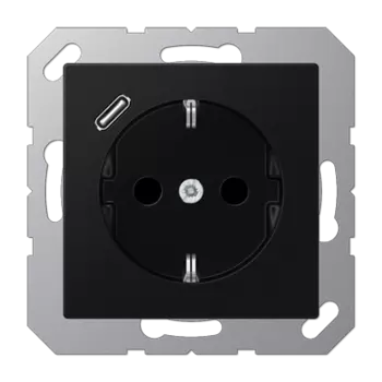 A1520-18CSWM матовый чёрный графит Розетка SCHUKO® с 1 USB-портом типа С Jung A серия