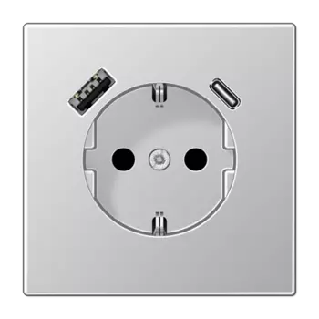 AL1520-15CA-L алюминий Розетка SCHUKO® с USB-интерфейсом с 1 гнездо USB типа A и 1 гнездо USB типа C LS серия