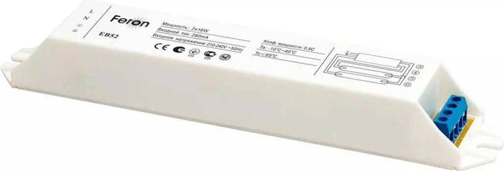 Аппарат пускорегулирующий электронный 2*18W T8/G13 230V Feron 21522