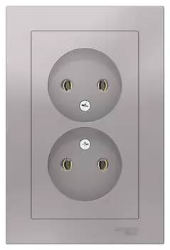 ATN000322 Atlasdesign Розетка двойная без заземления со шторками,16А, в сборе, Алюминий Schneider Electric