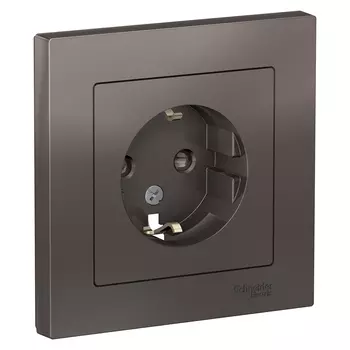 ATN000644 Atlasdesign Розетка с заземлением со шторками, 16А, в сборе, Мокко Schneider Electric