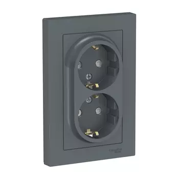 ATN000726 Atlasdesign Розетка двойная с заземлением со шторками, 16А, в сборе, Грифель Schneider Electric