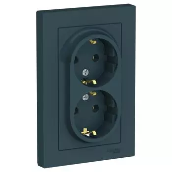 ATN000826 Atlasdesign Розетка двойная с заземлением со шторками, 16А, в сборе, Изумруд Schneider Electric