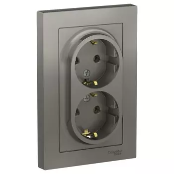 ATN000924 Atlasdesign Розетка двойная с заземлением, 16А, в сборе, Сталь Schneider Electric