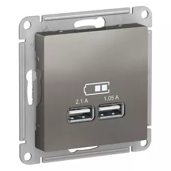 ATN000933 Atlasdesign USB Розетка, 5В, 1 порт x 2,1 А, 2 порта х 1,05 А, механизм, Сталь Schneider Electric