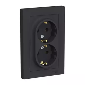 ATN001024 Atlasdesign Розетка двойная с заземлением, 16А, в сборе, Карбон Schneider Electric