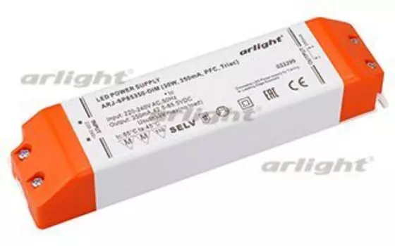 Блок питания ARJ-SP85350-DIM (30W, 350mA, PFC, Triac) Arlight 022299