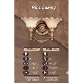 Бра 258N 258N/1 AQ CREAM ALABASTER Riperlamp
