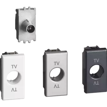 H4202D Axolute. Розетка TV для схемы «звезда". Штыревой разъем 9,5 мм, экранированная. 1 модуль. Поставляется в комплекте с лицевыми панелями цветов "Белый", "Алюминий", "Антрацит". Bticino