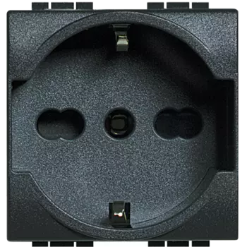 L4140/16 Розетка 2П + заземление (центр., боков.) 16А с защитными шторками 2 модуля Bticino