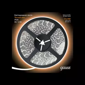 Лента светодиодная 5050/60-SMD 14.4W 12V DC теплый белый свет 312000114 5м.