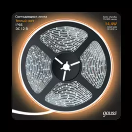 Лента светодиодная 5050/60-SMD 14.4W 12V DC теплый белый свет IP67 311000114 5м.