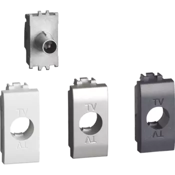 LN4202D Livinglight. Розетка TV для схемы «звезда". Штыревой разъем 9,5 мм, экранированная. 1 модуль. Поставляется в комплекте с лицевыми панелями цветов "Белый", "Алюминий", "Антрацит". Bticino