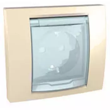 MGU61.037.25 Розетка с з\к со шторками с крышкой IP44 с рамкой бежевый Schneider Electric