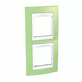 MGU6.004V.863 Рамка Unica Хамелеон зеленое яблоко / Белый 2-постовая вертикальная Schneider Electric