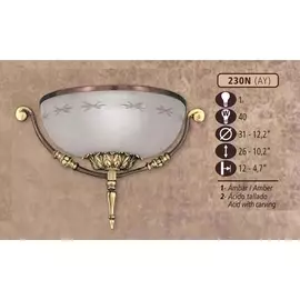 Настенный светильник 230N 230N/1 AY AMBER/ACID WITH CARVING Riperlamp