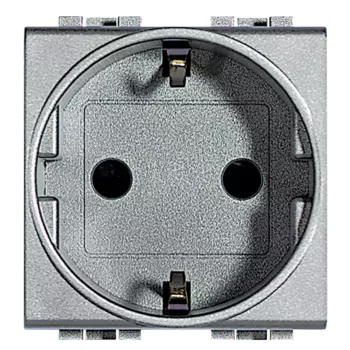 NT4141 Розетка 2П + заземление (боков.) 10А/16А с защитными шторками 2 модуля Bticino