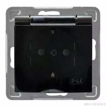 Ospel Impresja Антрацит Розетка 1-ая с/з IP44 с крышкой Schuko со шторками, без рамки GPH-1YSP/m/50/d