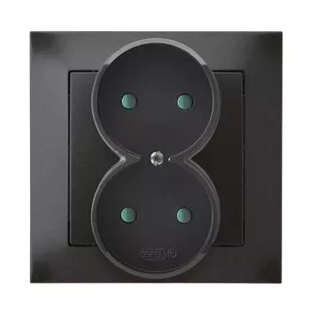 Ospel Impresja Антрацит Розетка 2-я б/з со шторками, с рамкой GP-2YP/50