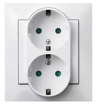 Ospel Impresja Белый Розетка 2-я с/з Schuko со шторками, с рамкой GP-2YSP/00
