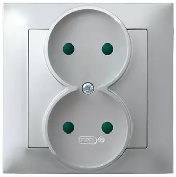 Ospel Impresja Серебро Розетка 2-я б/з со шторками, с рамкой GP-2YP/18