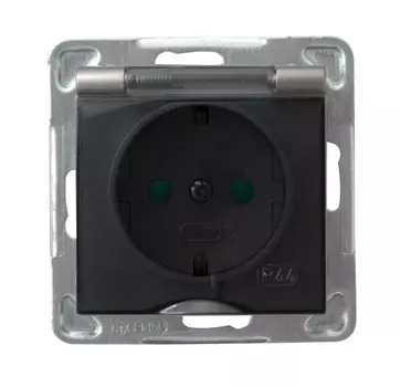 Ospel Impresja Титан Розетка 1-ая с/з IP44 с крышкой Schuko со шторками, без рамки GPH-1YSP/m/23/d