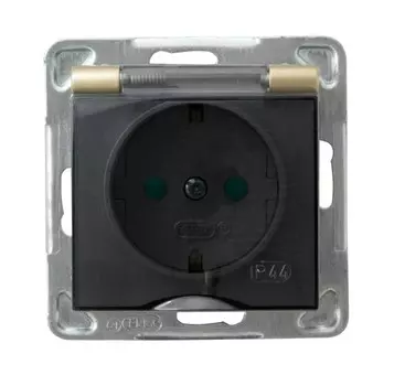 Ospel Impresja Золотой металлик Розетка 1-ая с/з IP44 с крышкой Schuko со шторками, без рамки GPH-1YSP/m/28/d
