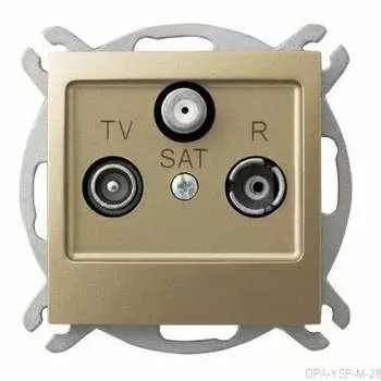 Ospel Impresja Золотой металлик Розетка TV-SAT проходная,коэффициент затухания 1,2 дБ GPA-YSP/m/28