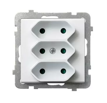 Ospel Sonata Белый Розетка 3-я (в одну коробку) для узких вилок б/з EUROсо шторками, без рамки GP-3RP/m/00