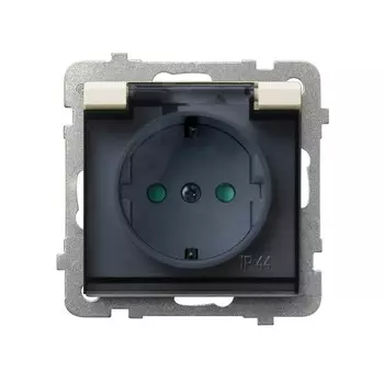 Ospel Sonata Бежевый Розетка 1-ая с/з IP44 с крышкой Schuko со шторками, без рамки GPH-1RSP/m/27/d