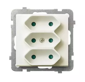 Ospel Sonata Бежевый Розетка 3-я (в одну коробку) для узких вилок б/з EUROсо шторками, без рамки GP-3RP/m/27