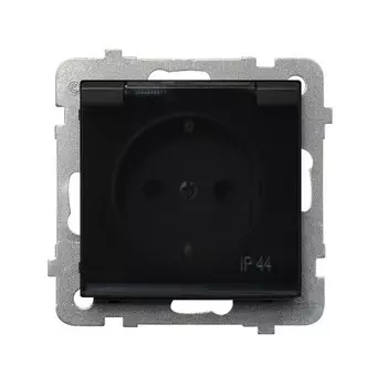 Ospel Sonata Черный металлик Розетка 1-ая с/з IP44 с крышкой Schuko, без рамки GPH-1RS/m/33/d