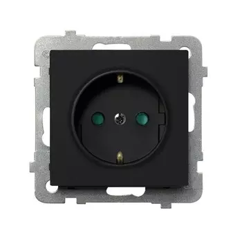 Ospel Sonata Черный металлик Розетка 1-я с/з Schuko со шторками, без рамки GP-1RSP/m/33