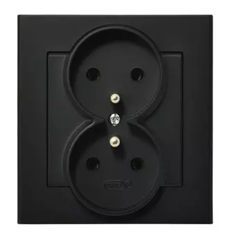 Ospel Sonata Черный металлик Розетка 2-я с/з польск.станд, с рамкой GP-2RZ/33