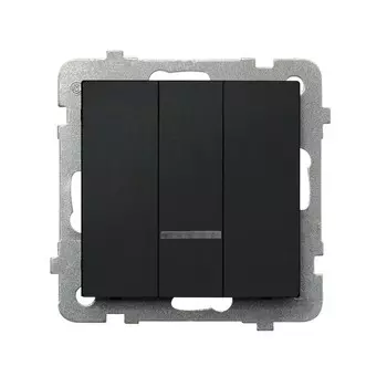 Ospel Sonata Черный металлик Выключатель 3-клавишный с подсветкой, без рамки LP-13RS/m/33