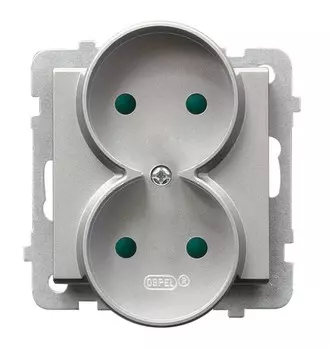 Ospel Sonata Серебро матовое Розетка 2-я б/з со шторками (для монтажа в многопоставных рамках), без рамки GP-2RRP/m/38