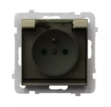 Ospel Sonata Шампанский золотой Розетка 1-ая с/з IP44 польск.станд, со шторками, без рамки GPH-1RZP/m/39/d