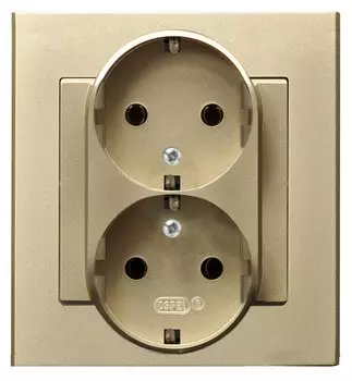 Ospel Sonata Шампанский золотой Розетка 2-я с/з Schuko, с рамкой GP-2RS/39