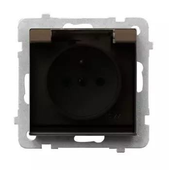 Ospel Sonata Шоколадный металлик Розетка 1-ая с/з IP44 польск.станд, со шторками, без рамки GPH-1RZP/m/40/d