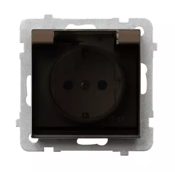 Ospel Sonata Шоколадный металлик Розетка 1-ая с/з IP44 с крышкой Schuko, без рамки GPH-1RS/m/40/d