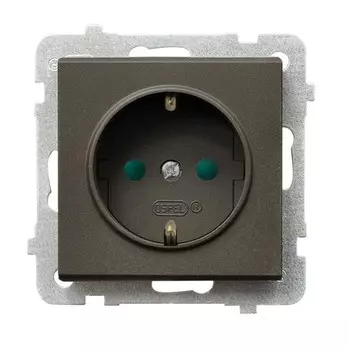 Ospel Sonata Шоколадный металлик Розетка 1-я с/з Schuko со шторками, без рамки GP-1RSP/m/40