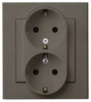 Ospel Sonata Шоколадный металлик Розетка 2-я с/з Schuko, с рамкой GP-2RS/40