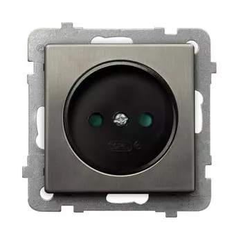 Ospel Sonata Сталь Розетка 1-я б/з со шторками, без рамки GP-1RMP/m/37