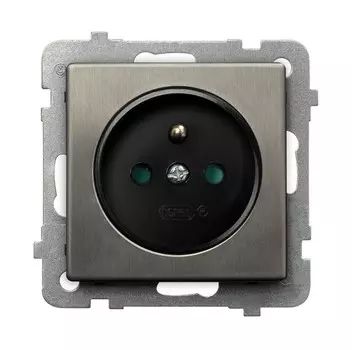 Ospel Sonata Сталь Розетка 1-я с/з польск.станд со шторками, без рамки GP-1RMZP/m/37