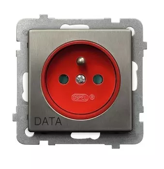 Ospel Sonata Сталь Розетка 1-я с/з польск.станд со шторками, DATA, без рамки GP-1RMZDP/m/37