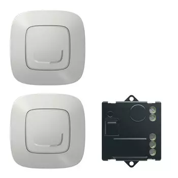 Пакет для управления освещением c 2х мест. Микромодуль реле 300 Вт 240В + два умных беспроводных 1-клавишных выключателя. Цвет Алюминий Legrand Valena Allure with NETATMO 752750