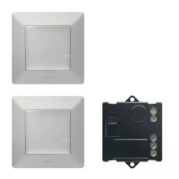 Пакет для управления освещением c 2х мест. Микромодуль реле 300 Вт 240В + два умных беспроводных 1-клавишных выключателя. Цвет Алюминий Legrand Valena Life with NETATMO 752350