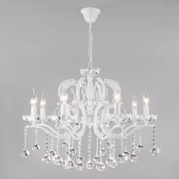 Подвесная люстра Brezza 10107/8 глянцевый белый/прозрачный хрусталь Strotskis Eurosvet