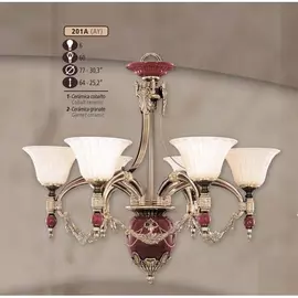 Потолочная люстра 201A 201A/6 AY COBALT/GARNET CERAM. - AMBER CRYST. Riperlamp